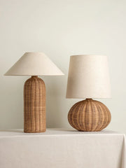 Handwoven Rattan Drum Table Lamp with Fabric Shade