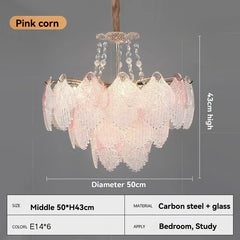 Frosted White Glass Leaf Tiered Chandelier with Crystal Accents