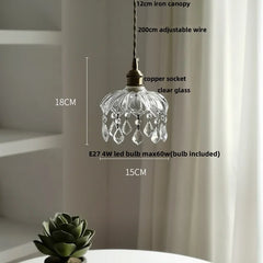 Chandelier with measurements and bulb details on a neutral background