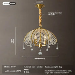 Gold Crystal Beaded Dome Chandelier with Teardrop Prisms
