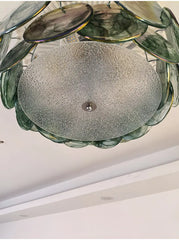 White Glass Floral Flush Mount Ceiling Light Chrome Brass Finish