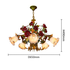 Gold Metal Rose Bud Chandelier with Frosted Glass Bell Shades