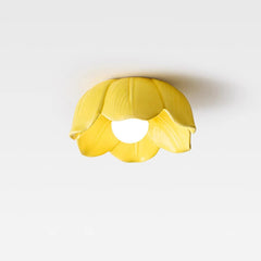Pink Yellow Ceramic Flower Semi-Flush Ceiling Light
