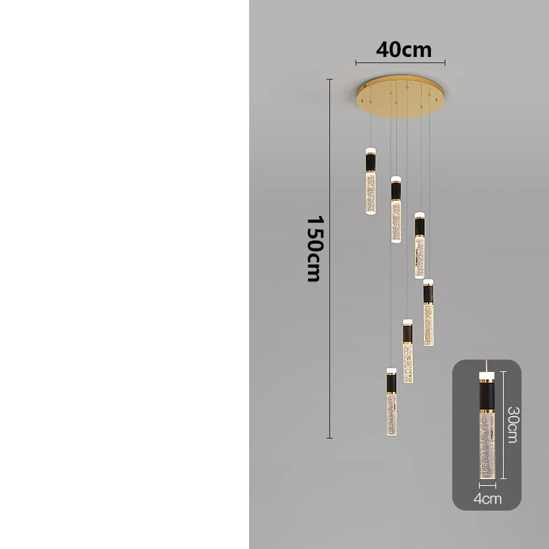 Pendant light fixture with dimensions on a gray background
