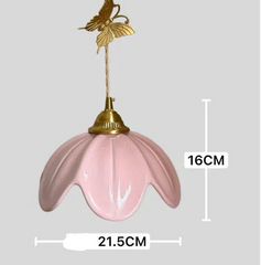 Brass Petal Ceramic Pendant Light with Butterfly Accent