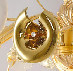Gold Floral Ceramic Lily Chandelier with Crystal Accents