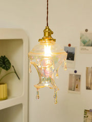 Glass Droplet Pendant Light - Rainbow Swirl - Art Deco Style