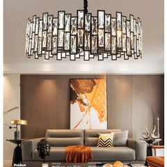 Modern Rectangular Crystal Chandelier with Dark Bronze Frame