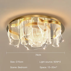 Gold Floral Wave Flush Mount Ceiling Light with Soft Fabric Shades