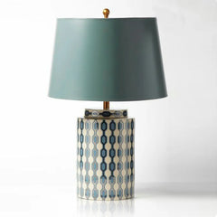 Ceramic Geometric Pattern Table Lamp with Fabric Shade