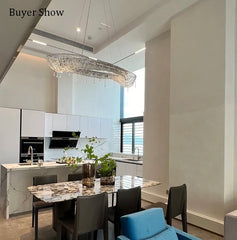 Modern Gold Ring Crystal Chandelier Pendant Light with Cascading Drops