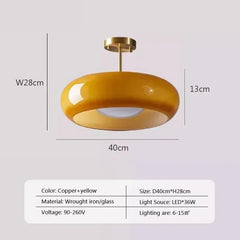 Brass Glass Dome Semi-Flush Mount Light with Yellow Shade