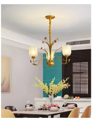 Gold Floral Ceramic Chandelier Hanging Pendant Light