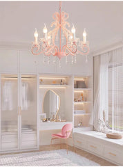 Pink Crystal Candelabra Chandelier with Teardrop Accents