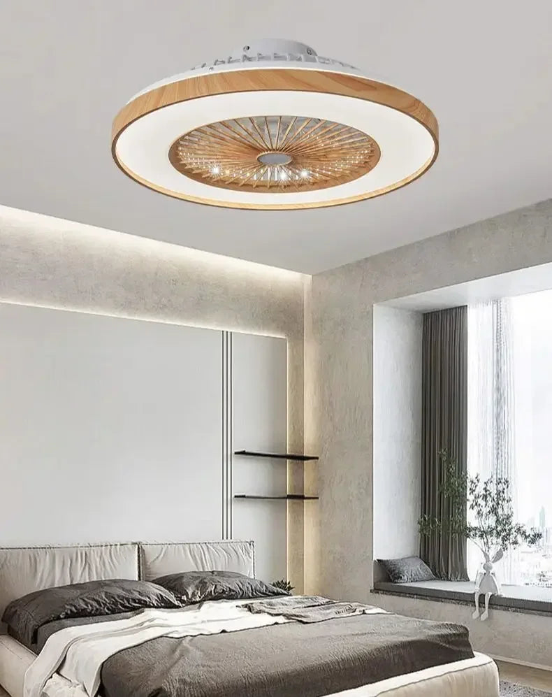 Modern bedroom with a ceiling light fixture