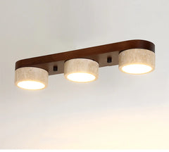 Natural Stone and Wood Linear Flush Mount Light Fixture