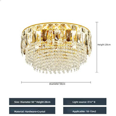 Gold Crystal Tiered Cascading Flush Mount Ceiling Light Fixture