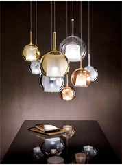 Rose Gold Glass Globe Pendant Light with Polished Metal Frame