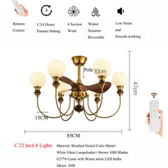 Gold Brass Sputnik Fan Chandelier with Frosted Glass Bell Shades
