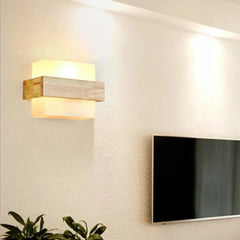 Modern Wood and Frosted Glass LED Wall Sconce Light Fixture