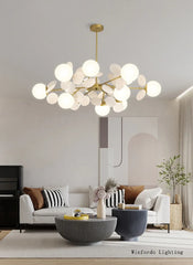 Gold Starburst Branch Chandelier with Globe Shades