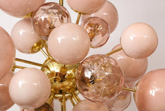 Pink Glass Orb Chandelier with Gold Metal Frame Clusters