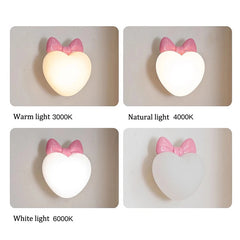 Pink Bow Heart Wall Sconce Light for Kids Room or Nursery