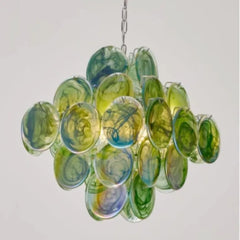 Glass Disc Chandelier Pink Tiered Hanging Pendant Light