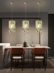 Gold Tiered Crystal Pendant Light Fixture Floral Stems Glass Shades