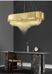 Tiered Crystal Waterfall Chandelier with Gold Finish Metal Frame
