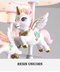 Pink White Unicorn Chandelier Children's Room Flush Mount Light