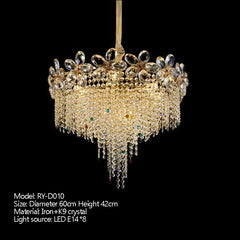 Gold Crystal Flower Chandelier with Cascading Beads and Gem Accents