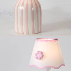 Striped Ceramic Table Lamp with Scalloped Floral Shade