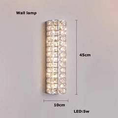Wall-mounted crystal lamp with dimensions and LED power rating on a plain background