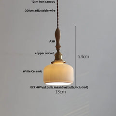Measurement details of a pendant light on a gray background