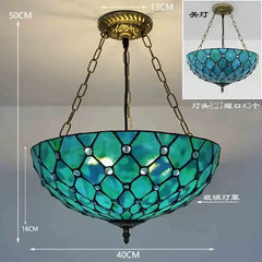 Tiffany Style Stained Glass Bead Pendant Light Bronze Finish Chain