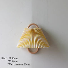 Pleated Fabric Cone Wall Sconce with Natural Wood Hoop Accents