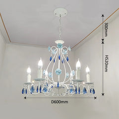 White Floral Crystal Chandelier Semi-Flush Ceiling Light