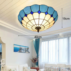 Blue Stained Glass Scalloped Semi-Flush Ceiling Light