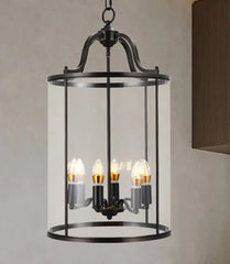 Brass Cylinder Lantern Pendant Light with Clear Glass Shade