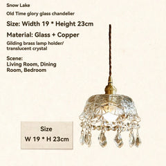 Brass Scrollwork Lantern Pendant with Frosted Floral Glass Shade