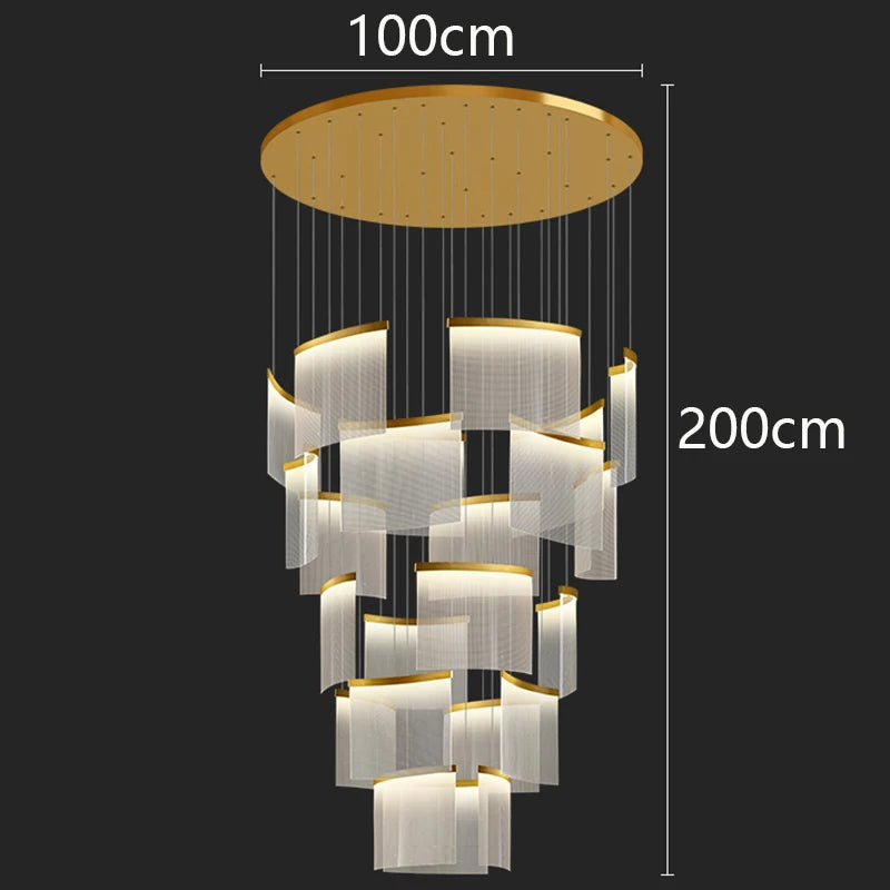 Chandelier with dimensions labeled on a black background