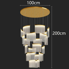 Chandelier with dimensions labeled on a black background