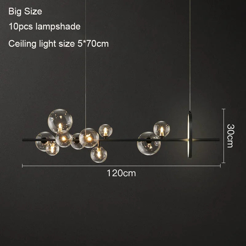 Modern ceiling light fixture with dimensions on a dark background