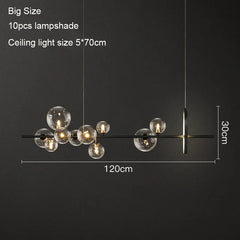 Modern ceiling light fixture with dimensions on a dark background