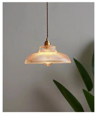 Glass Dome Pendant Light Polished Copper Hanging Illumination