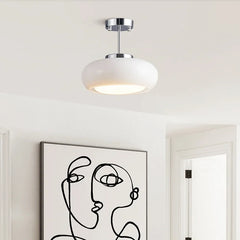 Brass Glass Dome Semi-Flush Mount Light with Yellow Shade