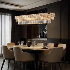 Gold Crystal Tiered Ring Chandelier with Rectangular Faceted Gems