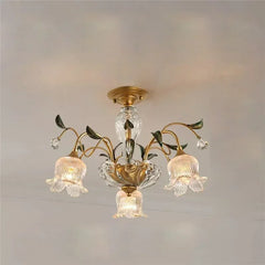 Gold Floral Glass Chandelier Multi-Arm Pendant Light