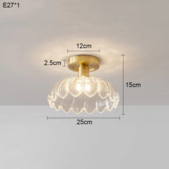 Gold Floral Glass Semi-Flush Mount Ceiling Light